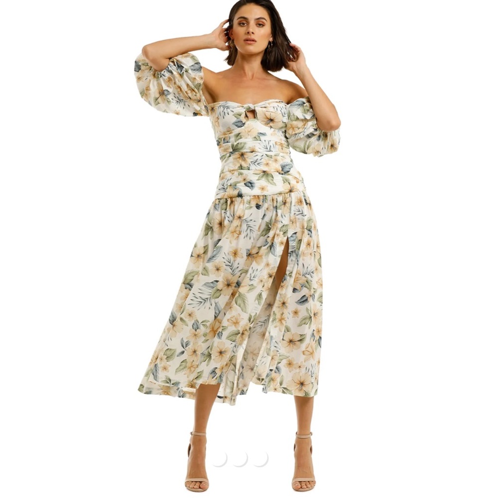 Bec & Bridge Nikolina Fleurette off shoulder midi dress